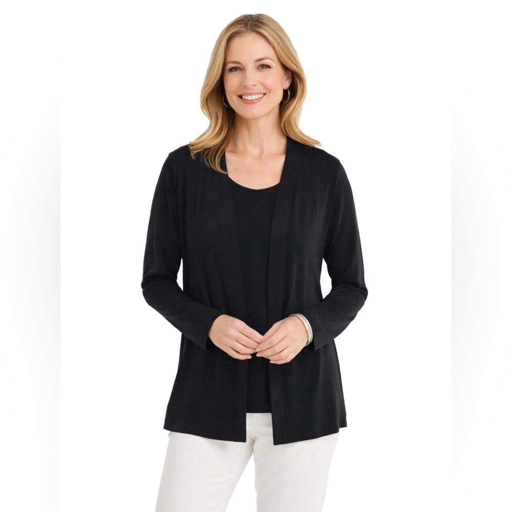 Chico’s Travelers cardigan Open-Front Pocket Travel-Ready Minimal Sz 1 (M/8)